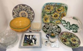 Quantity of general china including decorative platters, bowls and glass