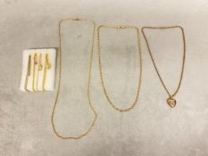 2 9ct necklace chains 10g; and other misc. chains