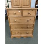 Pine Chest of 2 short over 3 long drawers, 112H x 89W x 46D