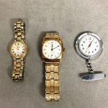 Square faced 1930s wrist watch, 9ct, yellow metal strap, RECORD; and other fashion watches