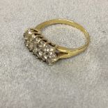 18 ct gold and diamond dress ring set with triple line and single cut diamonds 2.5 g size L