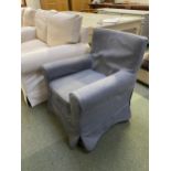 Single upholstered arm chair, in grey loose fabric