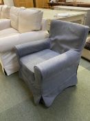 Single upholstered arm chair, in grey loose fabric