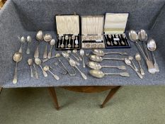 A quantity of silver and plate to including hallmarked silver spoons, some cased