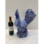 Blue glazed china cockerel, 40 cm H, condition good