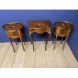 3 Kingwood and ormolu pieces, to include a pair of oval side tables with ormolu galleried top, and a