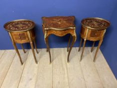 3 Kingwood and ormolu pieces, to include a pair of oval side tables with ormolu galleried top, and a