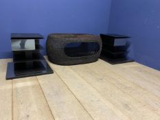 Pair of contemporary black side tables, Italian designer PTOLOMEOX4. SIGNED Bruno B…. Made in Italy.