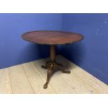 A Mahogany pedestal tripod based and pie crust circular top side table (some repair and foot broken)