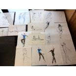 CHARLOTTE FAWLEY, C20th, unframed, drawings of Ballet dancers - including 7 unsigned black and