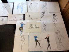 CHARLOTTE FAWLEY, C20th, unframed, drawings of Ballet dancers - including 7 unsigned black and