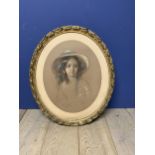 Circular gilt framed pastel portrait of a lady, signed, no glass
