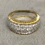 18 ct diamond white and yellow gold half eternity ring set with triple line of single cut diamonds