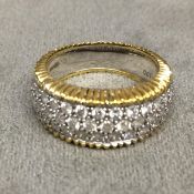 18 ct diamond white and yellow gold half eternity ring set with triple line of single cut diamonds