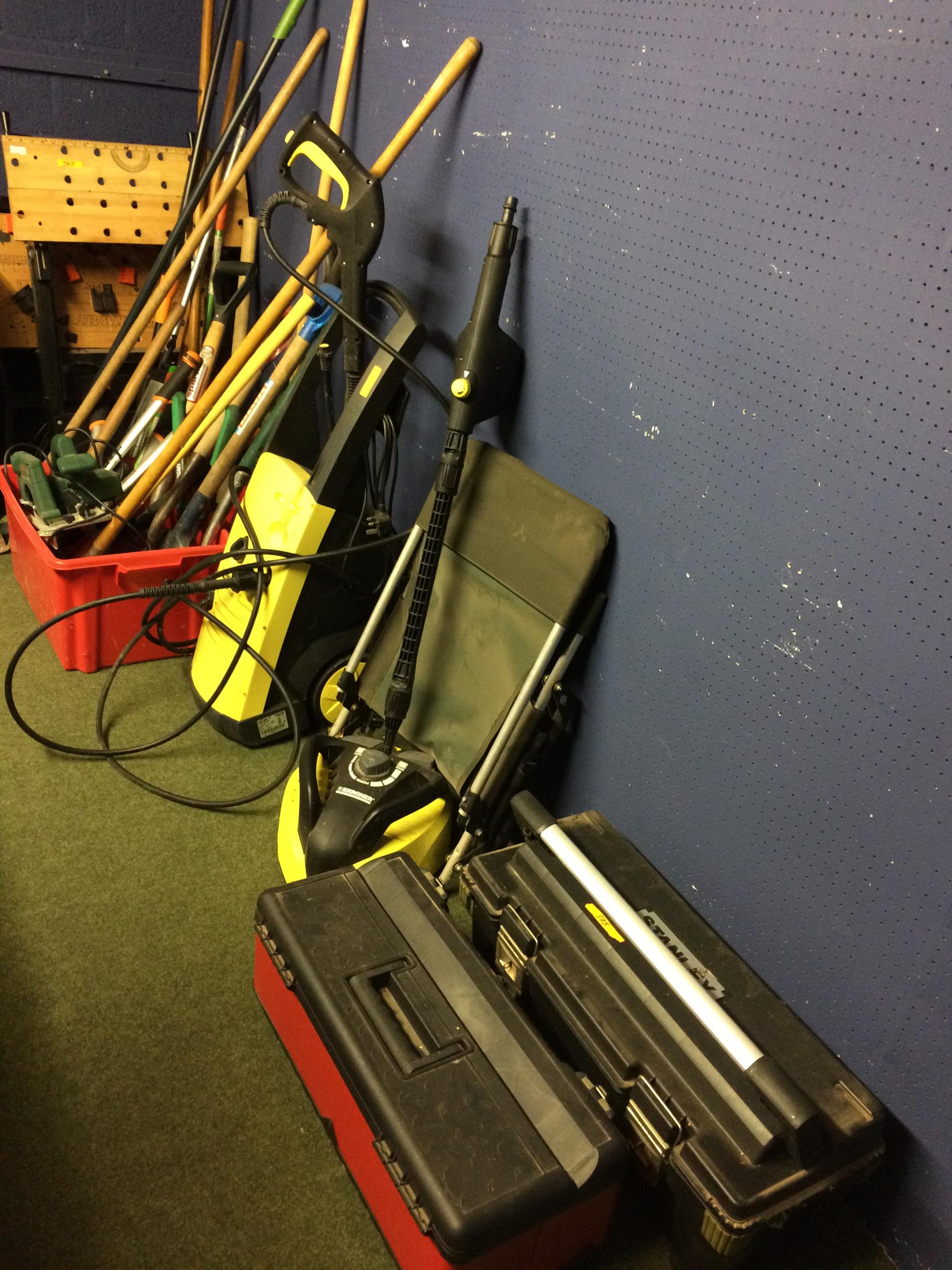 A quantity of garden tools, work benches and tool boxes, power washers etc; all as found from - Image 2 of 7