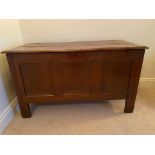 oak 3 panel front coffer with rising lid 123 w x 70 h x 54 d