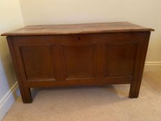 oak 3 panel front coffer with rising lid 123 w x 70 h x 54 d