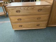 Ercol small chest of 3 long drawers, 68cm high, 91cm length x 43cm depth