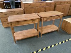 Pair Ercol side tables, 72cm high x 79cm wide x 41cm depth