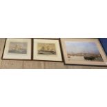 Three framed and glazed prints of Nautical interest to include a lithograph after Fred Mitchell, HMS