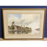 LOUIS VAN STAATAN, watercolour river scene, framed and glazed