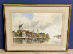 LOUIS VAN STAATAN, watercolour river scene, framed and glazed