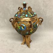 Chinese export silver Champleve lidded censor . Early C20th, some minor wear