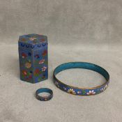 3 cloisonne items to include hexagonal box bracelet and ring