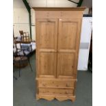 Pine 2 part wardrobe, 190cmH x 91cmW x 56cmD