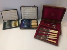 3 boxed set of silver plated and other cutlery