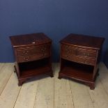 Pair of Modern reproduction Bradley bedside cabinets, with 3 drawers beneath a brushing slide.