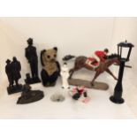 Quantity of general china, ornaments, racehorse (damage to tail) , panda teddy (all with wear and