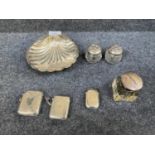 Quantity of silver and plate to include hallmarked silver vesta cases, scalloped shell dish and