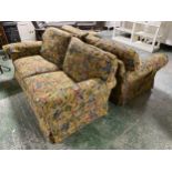 Pair of two seater, upholstered sofas, in Arts & Crafts Style floral fabric, consigned from a good