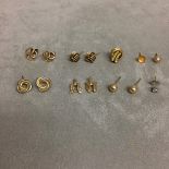 Collection of 9ct gold yellow metal earrings & single white gold diamond ear stud