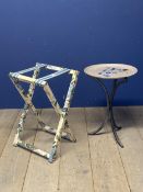 Decorative 3 branch table stand with floral tray, a luggage rack covered Colefax and Fowler