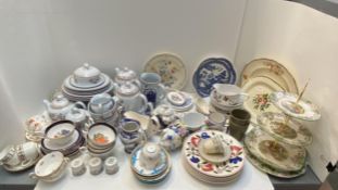 Quantity of general mixed good china to include , Lotus tea set, Copeland stand 3 tier cake stand