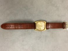 Omega auto Geneva gold plated watch on leather strap