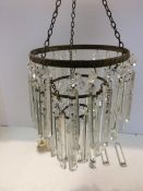 Glass chandelier, with circular brass supports and celling fitting