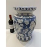 Modern Chinese style blue and white china seat, 41cm H, condition good