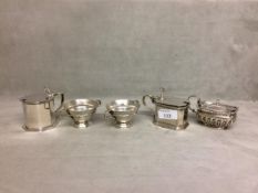 Collection of Sterling silver salts and lidded mustard pots, to include a pair of circular salts