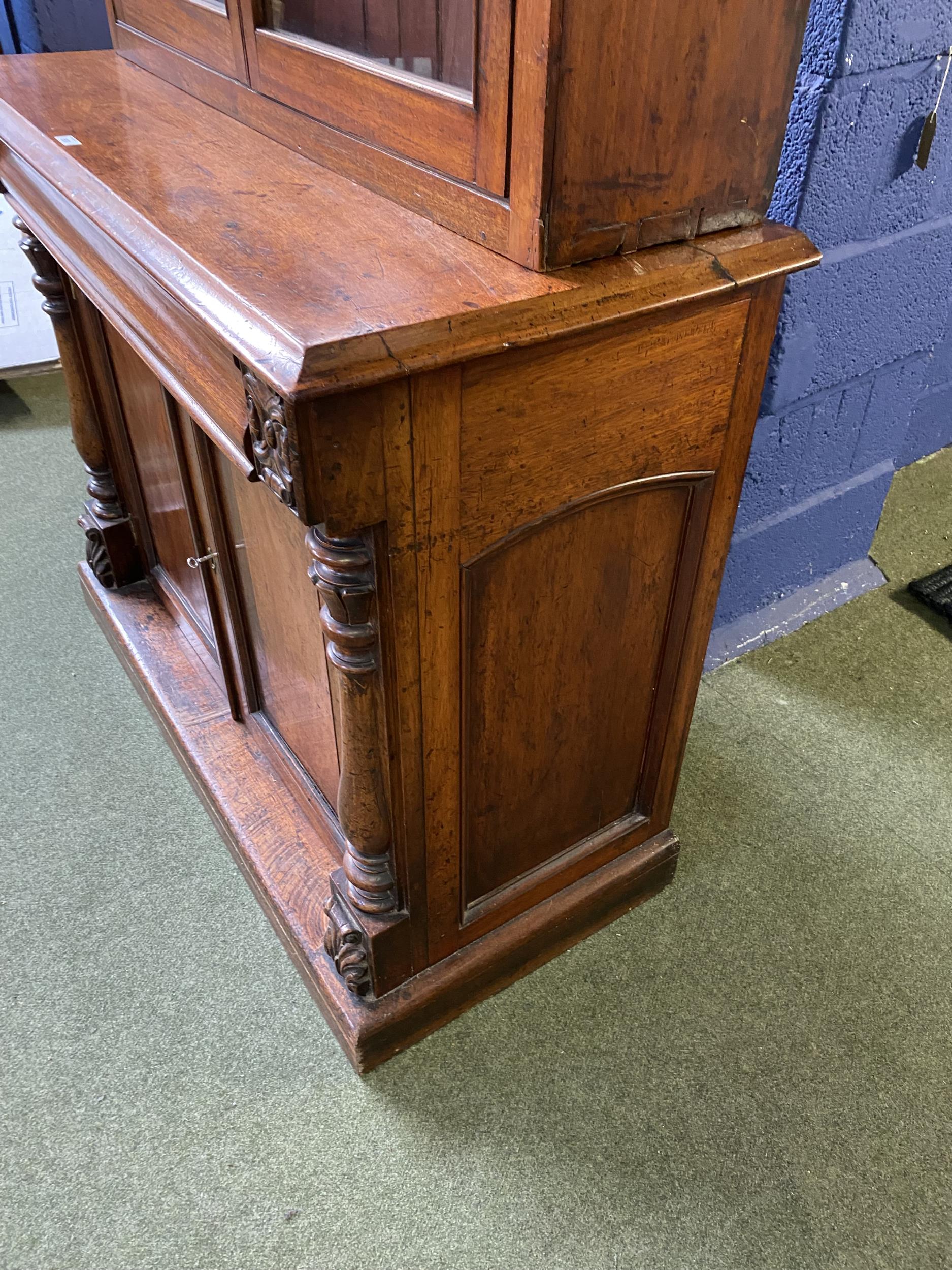 Victorian glazed bookcase, with cupboard below 238h x 50d x 112 w cm - Image 2 of 7
