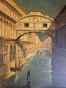 Venice, canal under bridge, oil on board signed lower left 'Piazza' image 60cm x 49cm