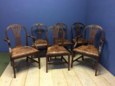 Set of 6 mahogany reproduction dining chairs, with drop in leather seats (4+2)