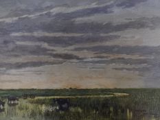 HUTTON MITCHELL (1872 - 1939), watercolour, cattle on wetlands, signed lower right, 37 x 54, in