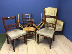 Quantity of chairs, including an Edwardian wing back chair, two Victorian mahogany chairs with