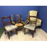 Quantity of chairs, including an Edwardian wing back chair, two Victorian mahogany chairs with