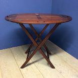 Mahogany butlers tray, on folding stand, 66 x 89 x 77h cm
