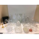 Large quantity of C20th moulded glass decanters, bowls etc