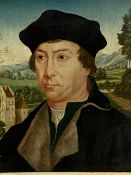 After Hans Memling (c1433-1494) Dutch school, oil on board of a gentleman in period clothing in gilt